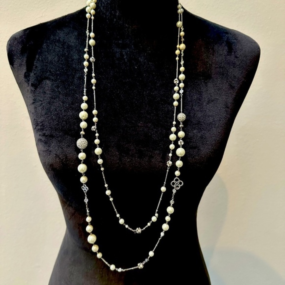 COPY - Beautiful double strand pearls/crystals/silver necklace